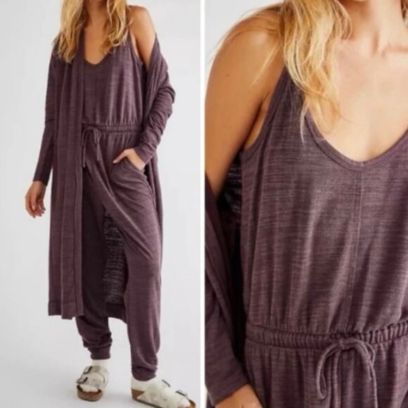 Free People Bicoastal Jumpsuit & Duster Set In Plum - Picture 1 of 9